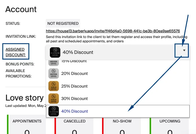 Apply discount to client