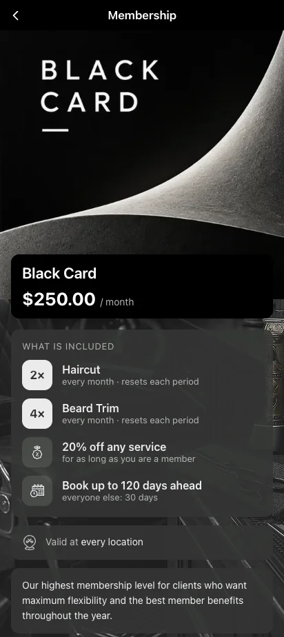 Página de um plano de subscrição